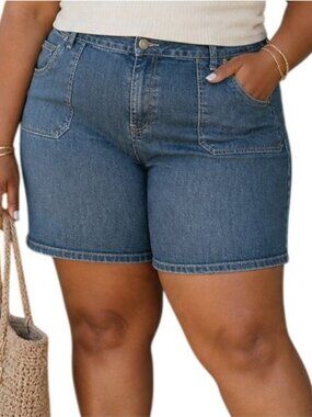 Venezia Plus Size 24 Shorts Denim Jean High Waist Stretch Casual Relaxed Fit
